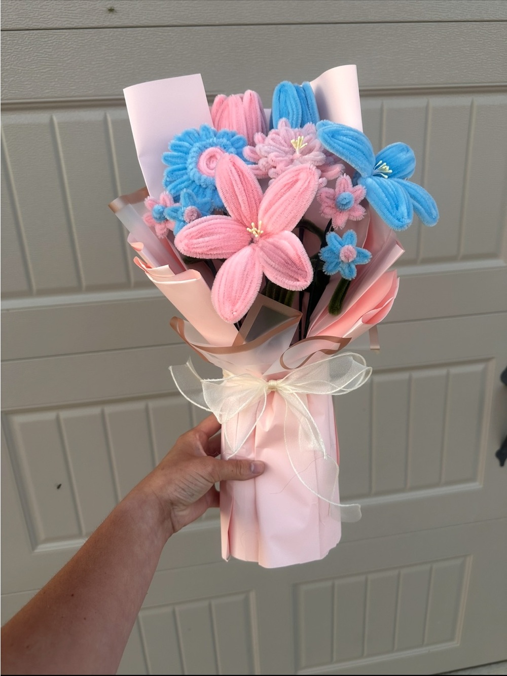 Handmade Pink & Blue Floral Bouquet - Home Accents